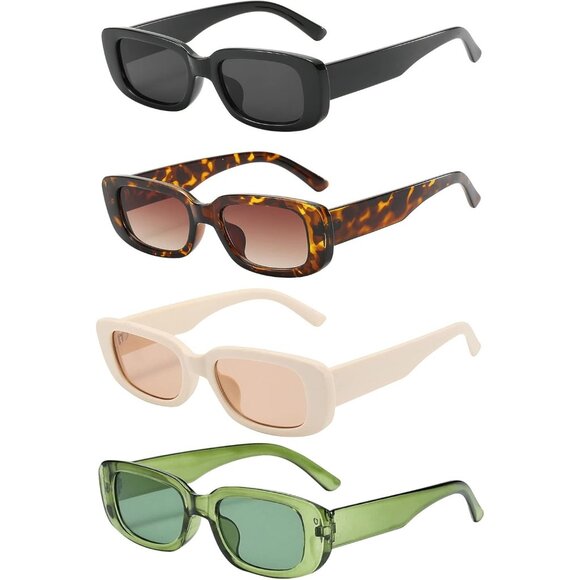 Trendy Rectangle Leopard Beige Sunglasses Women Men Retro Square Fashion Shades - Picture 1 of 6